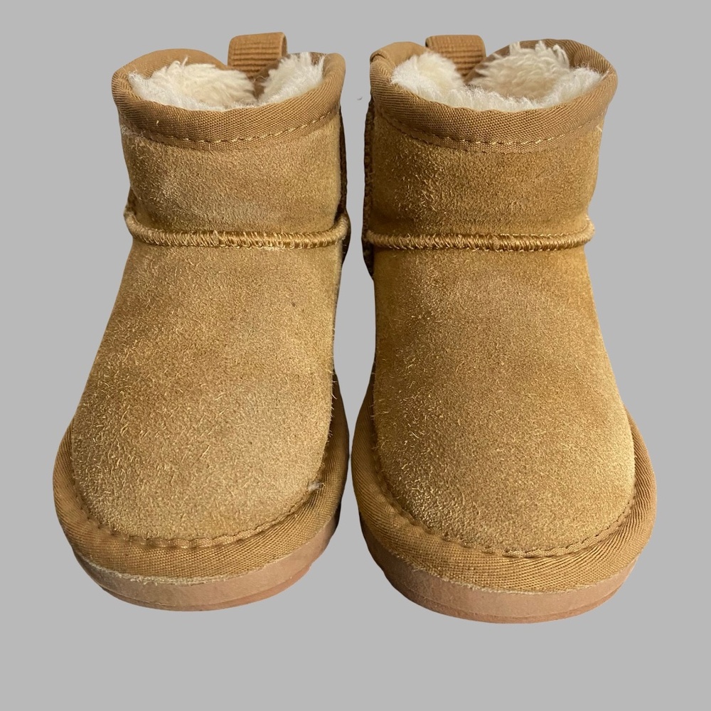 Crown Vintage Girls Brown Suede Faux Fur Lining Pull On Winter Boots- Sz-8